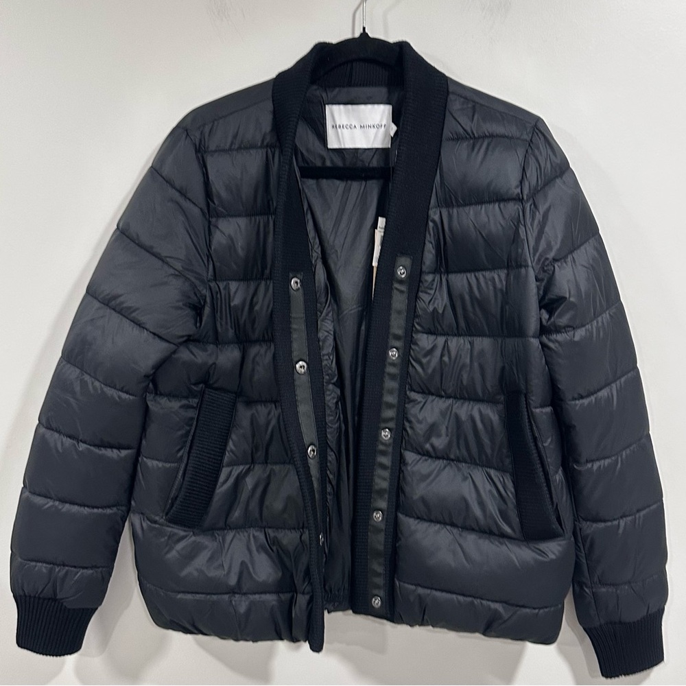 REBECA MINKOFF Women's Black Water Resistant Ribber Trim Puffer Jacket Sz S NWT - Picture 3 of 12